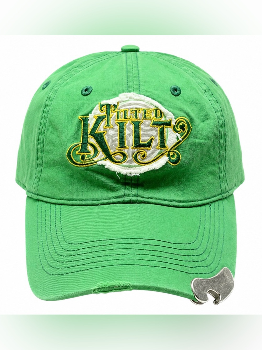 Tilted Kilt Sports Bar Green Embroidered Baseball Cap with bottle opener brim